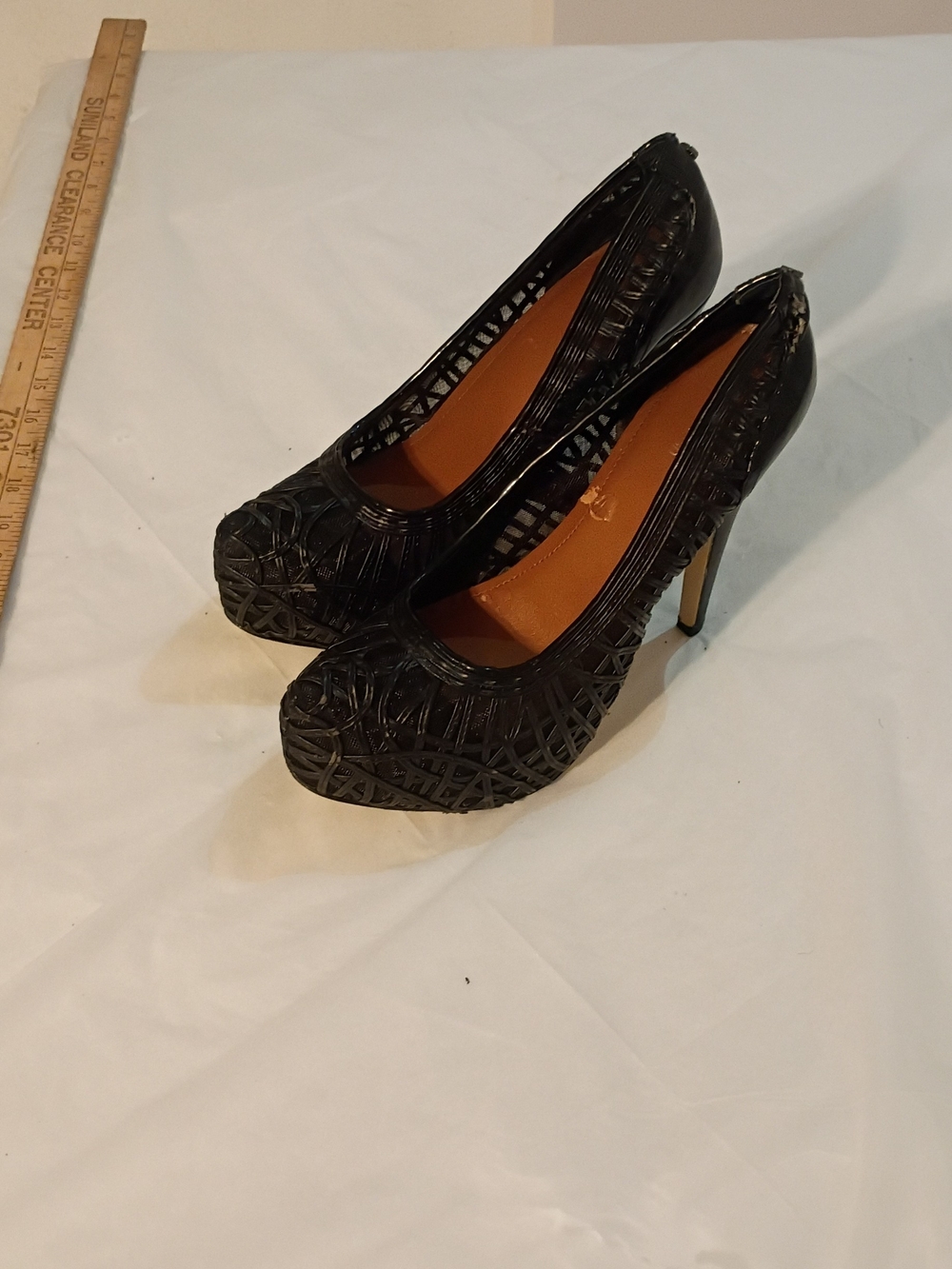 Calvin Klein Black Woven Platform Peep-Toe Heels
